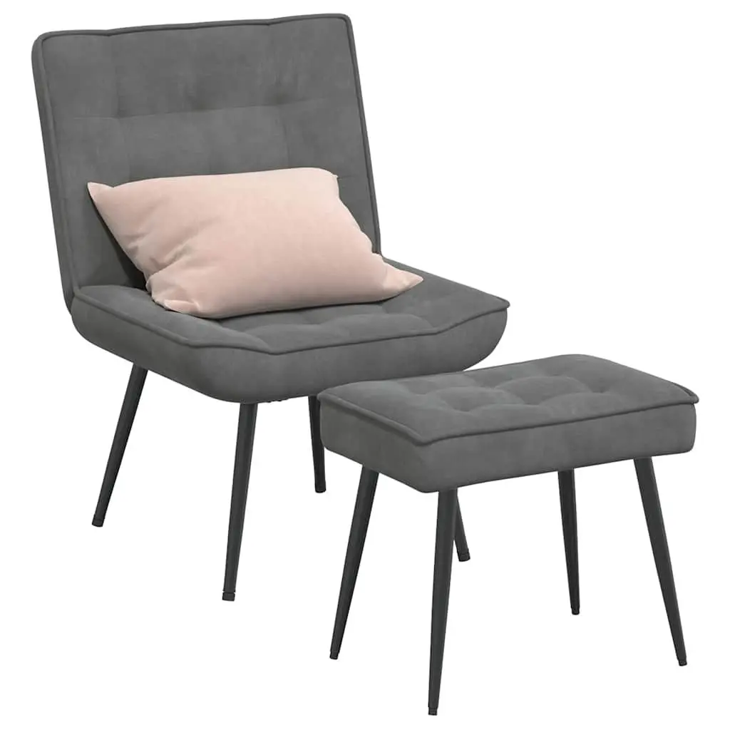 Relaxing Chair Grey Velvet Upholstery Lounge Seat with Integrated Footrest