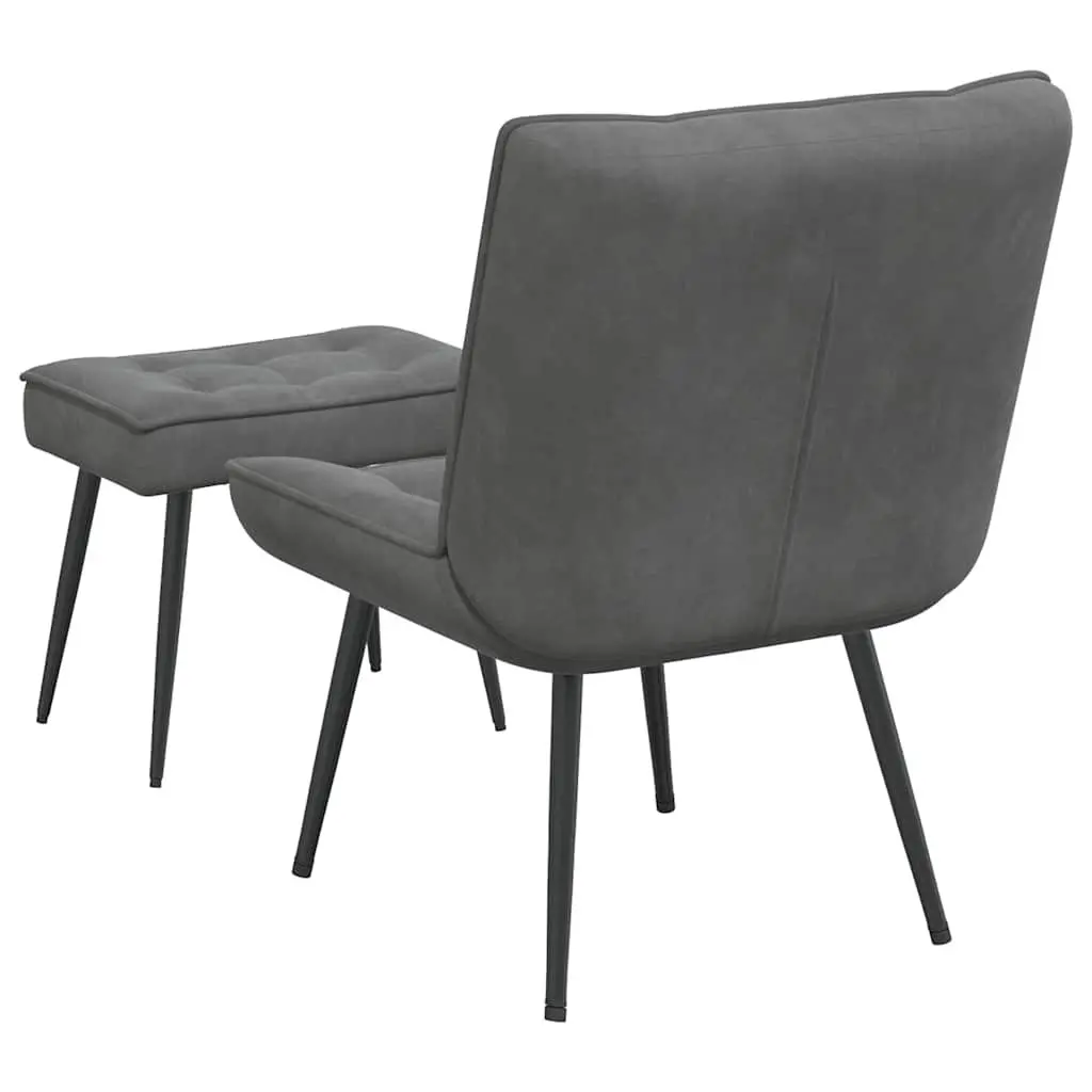 Relaxing Chair Grey Velvet Upholstery Lounge Seat with Integrated Footrest