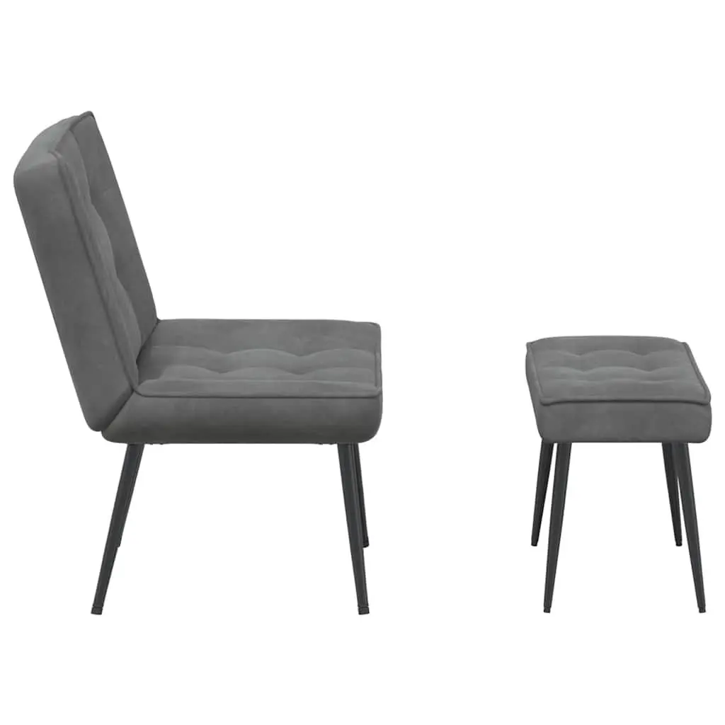 Relaxing Chair Grey Velvet Upholstery Lounge Seat with Integrated Footrest