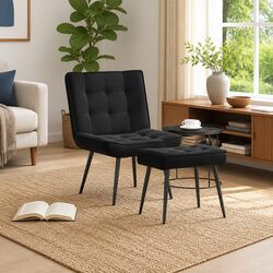 Cozy Black Velvet Relaxing Chair with Footrest