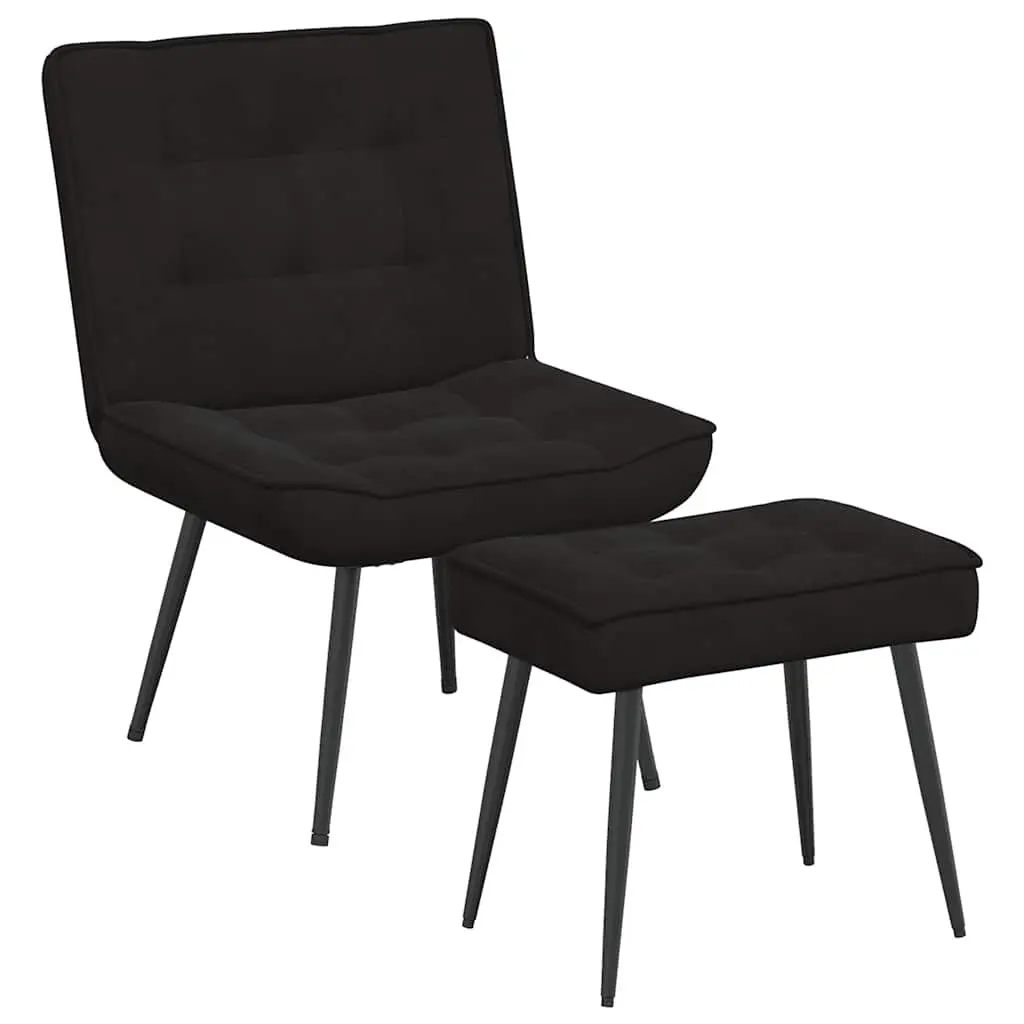 Relaxing Chair Black Velvet Upholstered Lounge Seat with Footrest