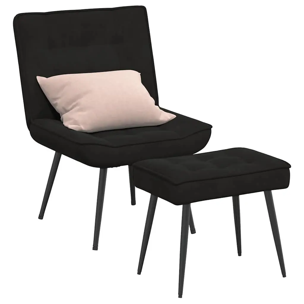 Relaxing Chair Black Velvet Upholstered Lounge Seat with Footrest