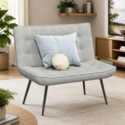 Grey Velvet Upholstered Bench with Backrest 110cm