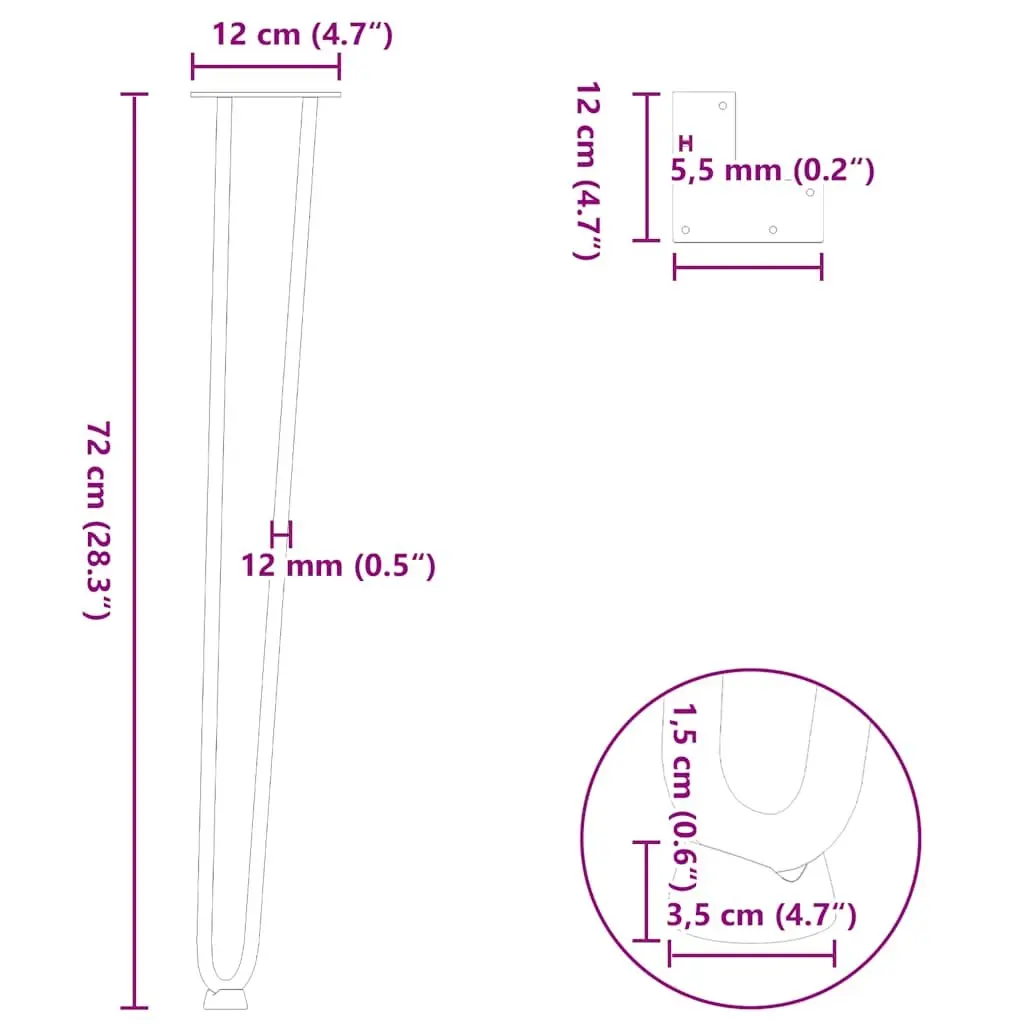 Hairpin Table Legs Black 72cm Steel 4pcs
