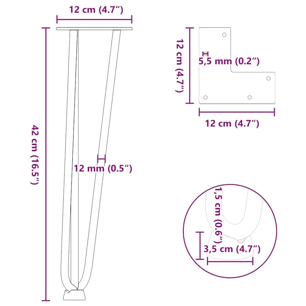 Hairpin Legs Coffee Table Black 42 cm Solid Steel Modern Furniture 4 pcs