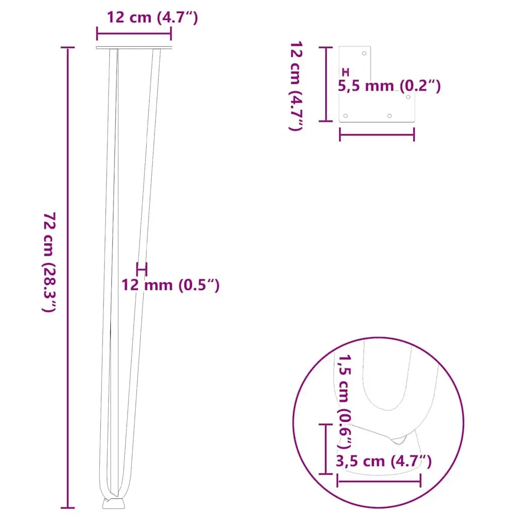 Hairpin Table Legs Black Steel 72cm Adjustable Set 4 Pcs