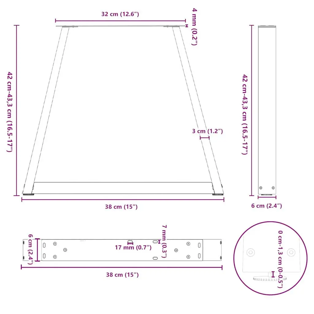 Coffee Table Legs V-Shape Black Steel 38x42-43.3cm