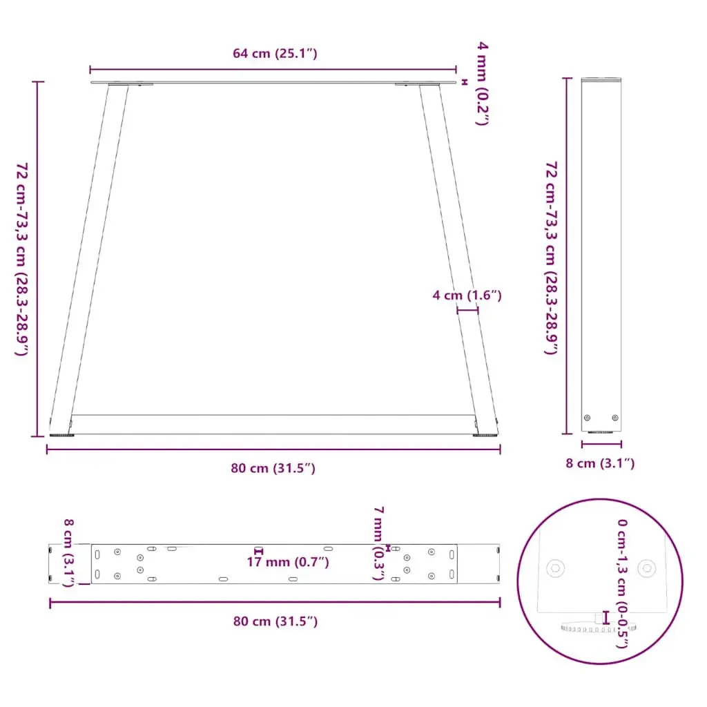 Dining Table Legs V-Shape 2 pcs Black 80x72-73.3cm Steel Adjustable Levellers