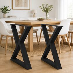 2 pcs Black Dining Table Legs with Adjustable Feet 70x72-73.3cm