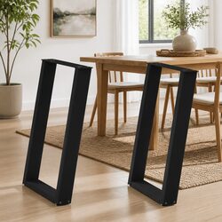 U-Shaped Black Steel Dining Table Legs Set of 2