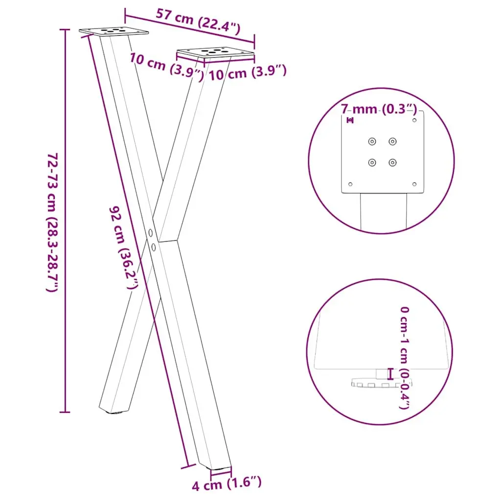 Dining Table Legs X-Shaped Black 57x72cm Steel Support Frame 2 pcs