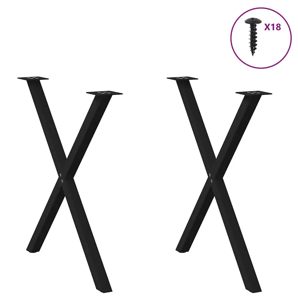 Metal Dining Table Legs Black X-Shaped 70cm 72-73cm Powder-Coated Steel 2 Pieces