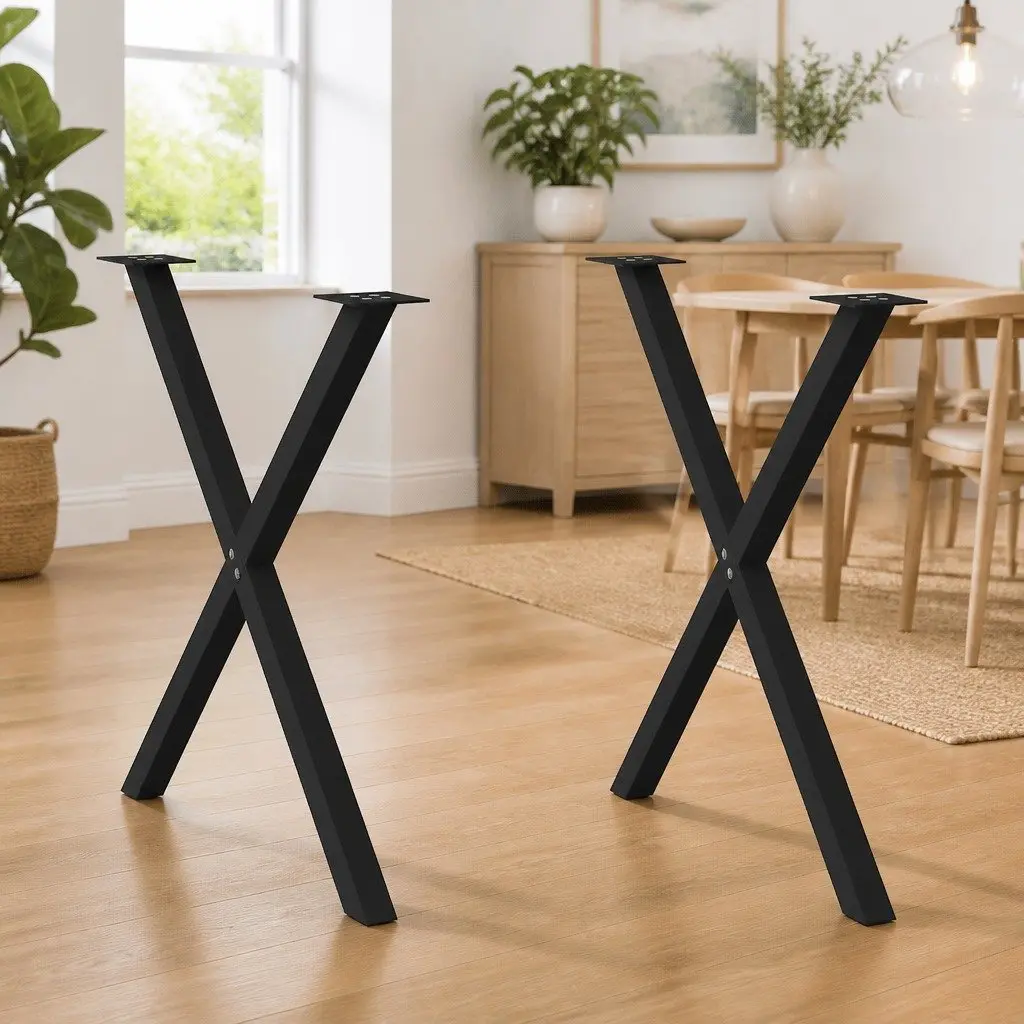 Black Steel X-Shaped Dining Table Legs Support Frame 80x72-73cm Set of 2