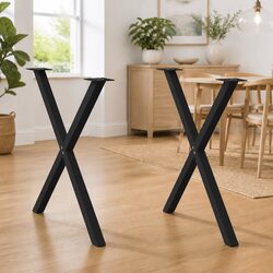 X-Shaped Dining Table Legs - 2 pcs Black Steel 80x72-73cm
