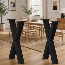 X-Shaped Dining Table Legs, 2 pcs Black 60x72cm
