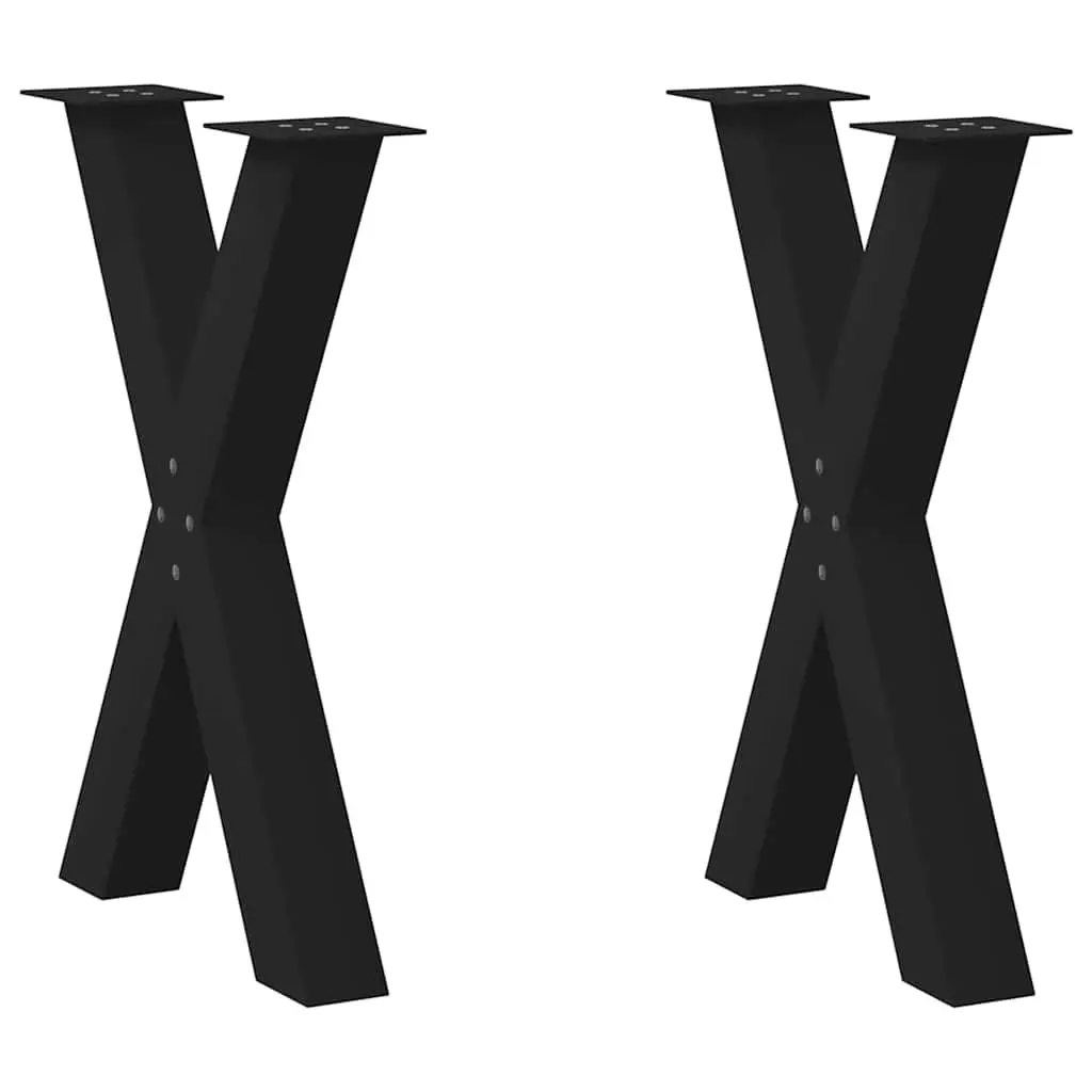 X-Shaped Dining Table Legs 60x72cm Black Steel Support 2 Pieces