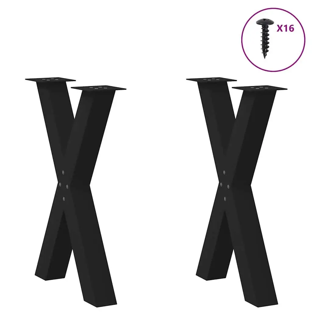 X-Shaped Dining Table Legs 60x72cm Black Steel Support 2 Pieces