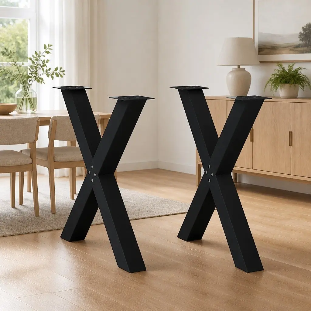 X-Shaped Dining Table Legs in Black Steel