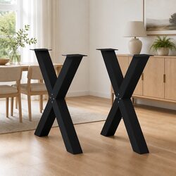 Elegant X-Shaped Dining Table Legs in Black Steel