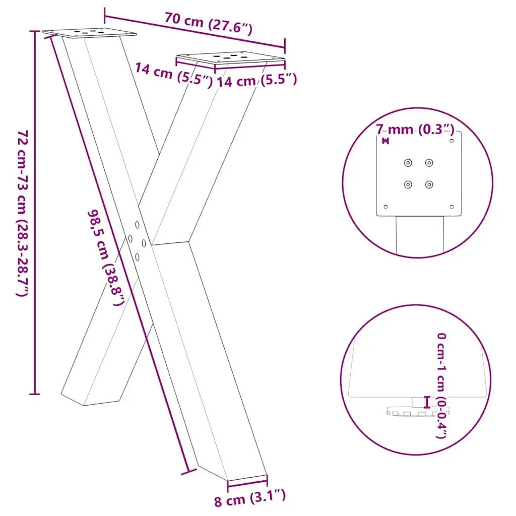 X-Shaped Dining Table Legs in Black Steel