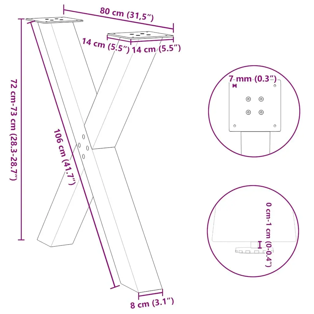 X-Shaped Dining Table Legs with Adjustable Feet