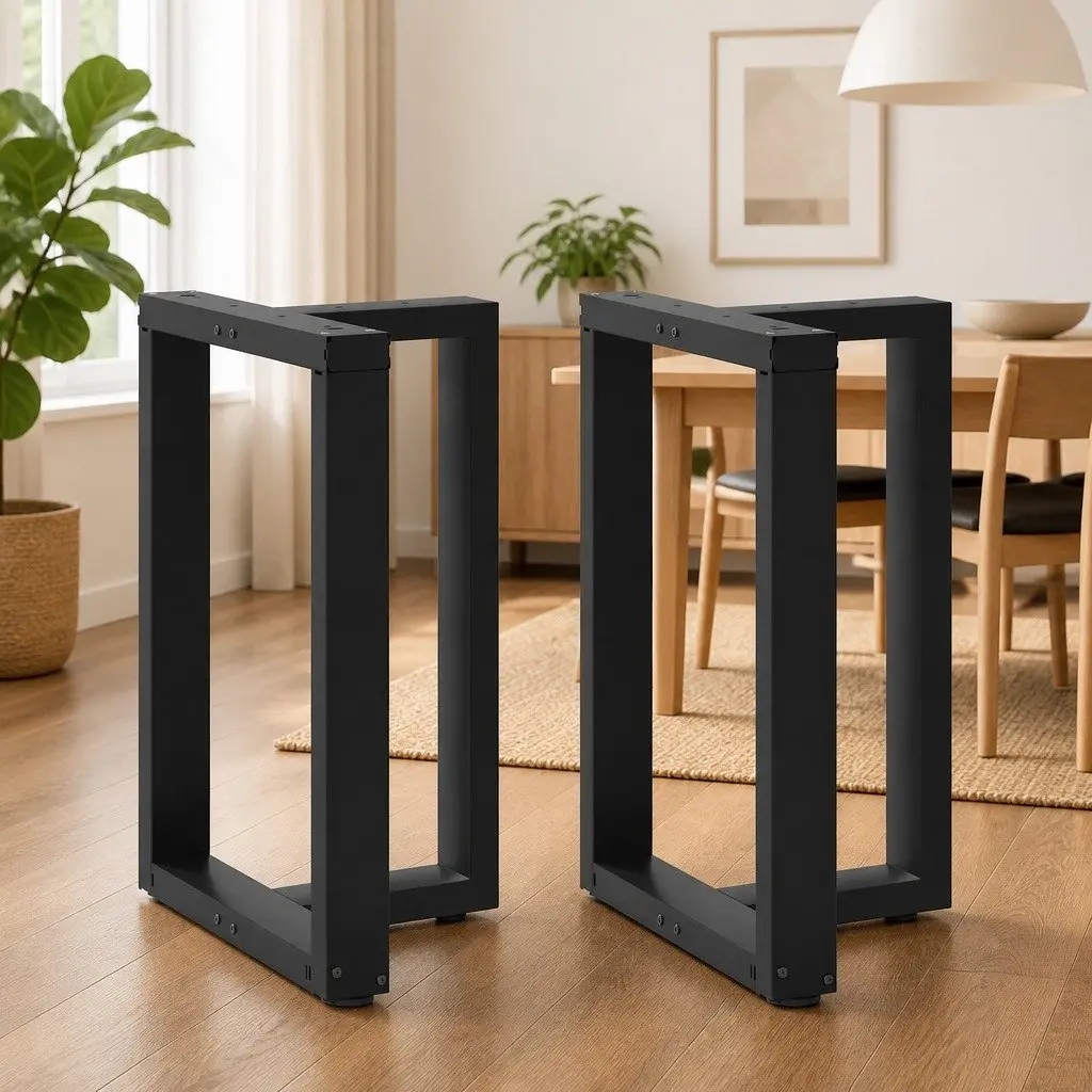 Dining Table Legs T-Shaped Black Steel 2pcs Adjustable