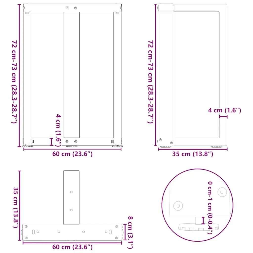 Dining Table Legs T-Shaped Black Steel 2pcs Adjustable