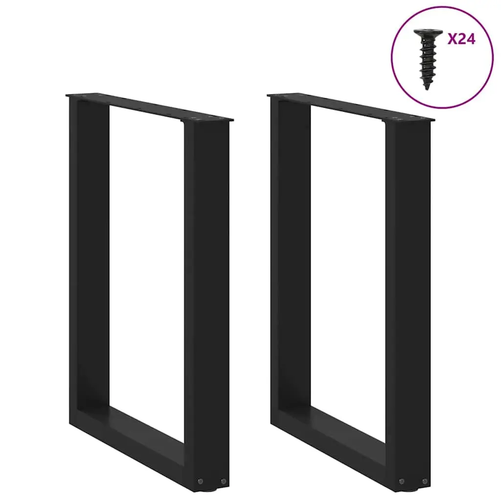 Dining Table Legs U-Shaped Black 60x72-73cm Powder-Coated Steel Adjustable Levelers Pack of 2