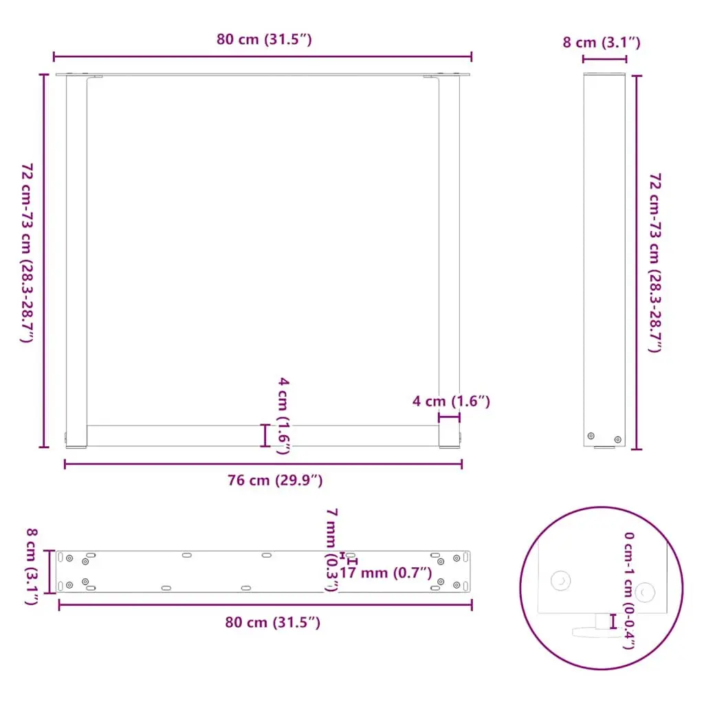 Dining Table Legs U-Shaped Black 80x72-73cm Powder-coated Steel 2pcs