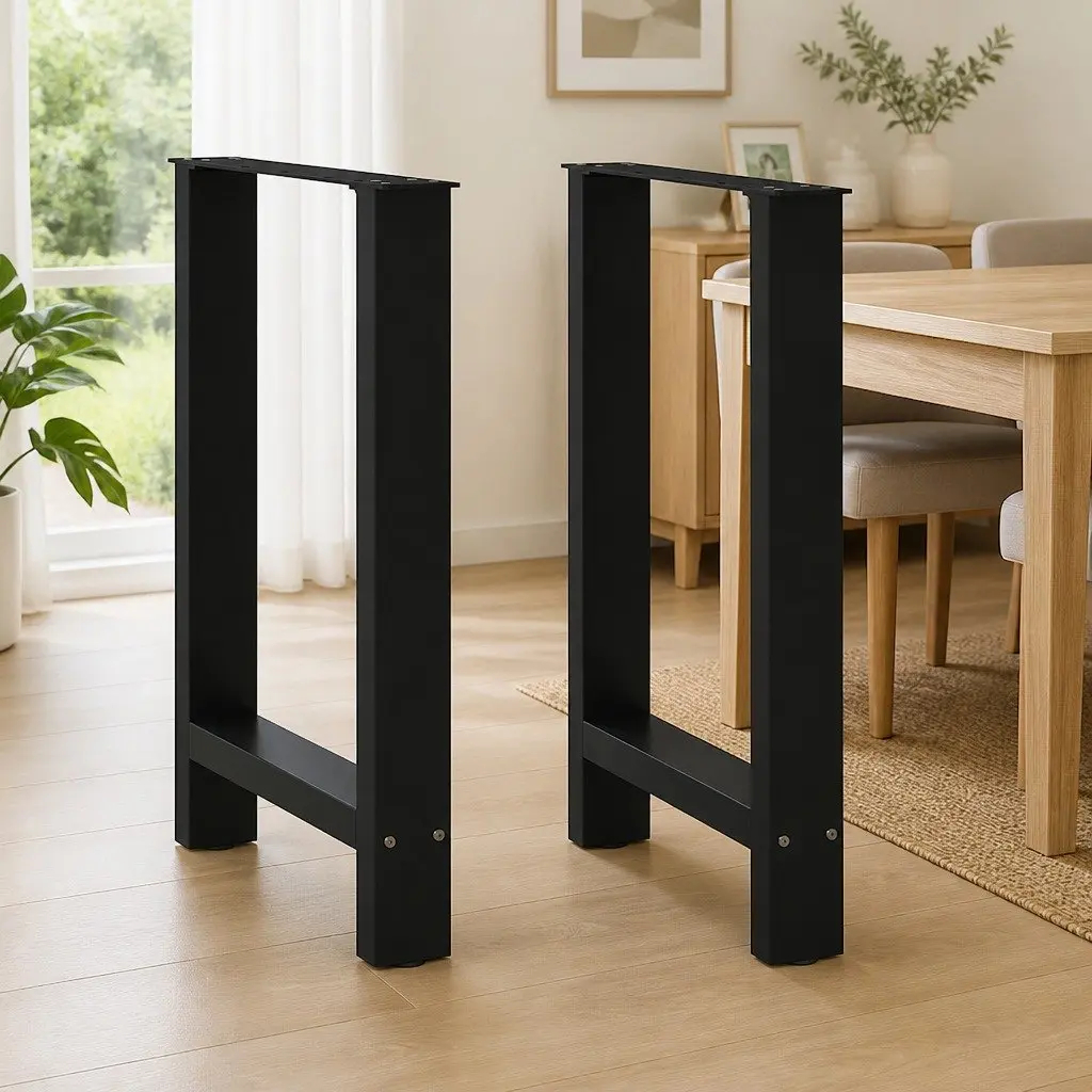 Black Steel Dining Table Legs with Adjustable Levelers