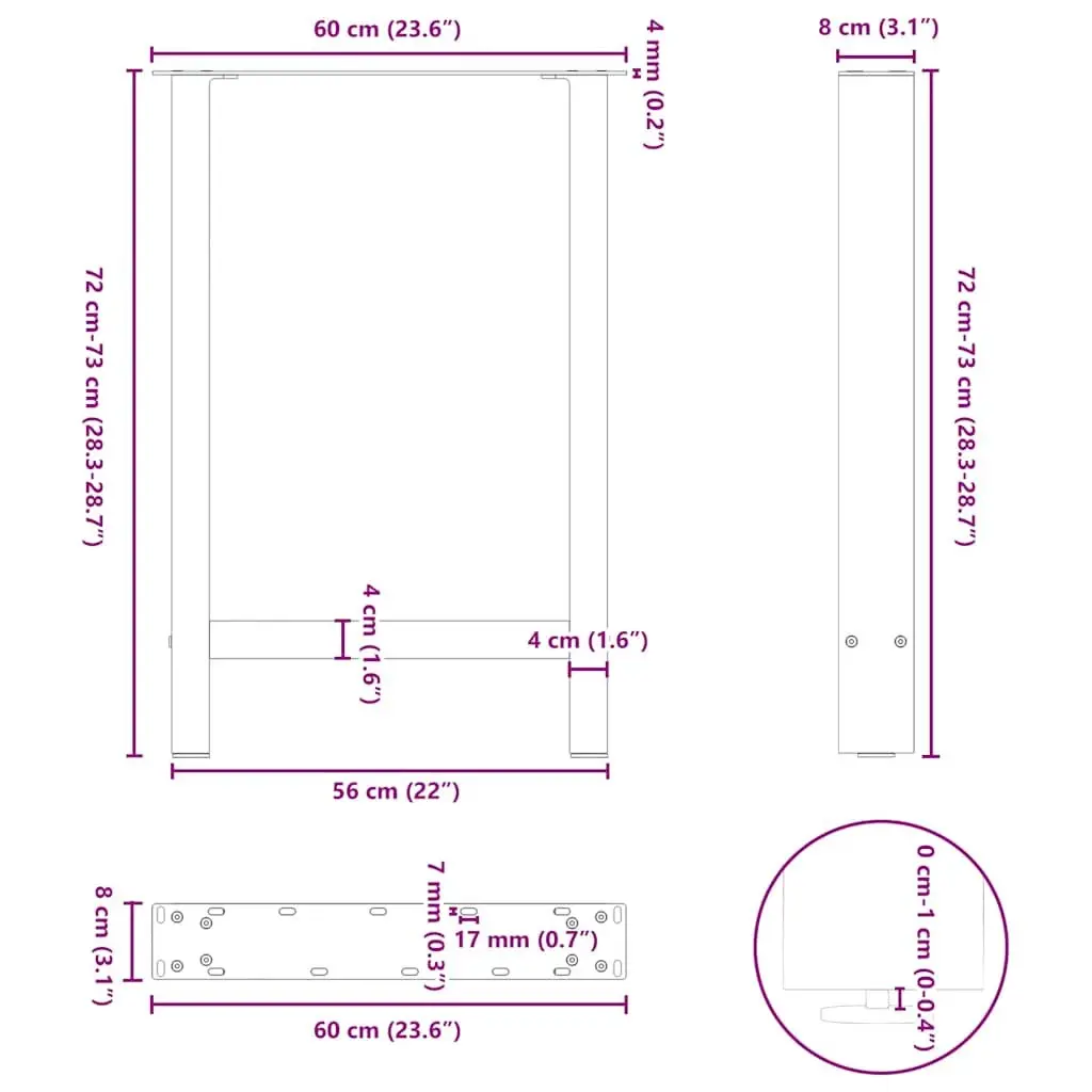 Black Steel Dining Table Legs with Adjustable Levelers