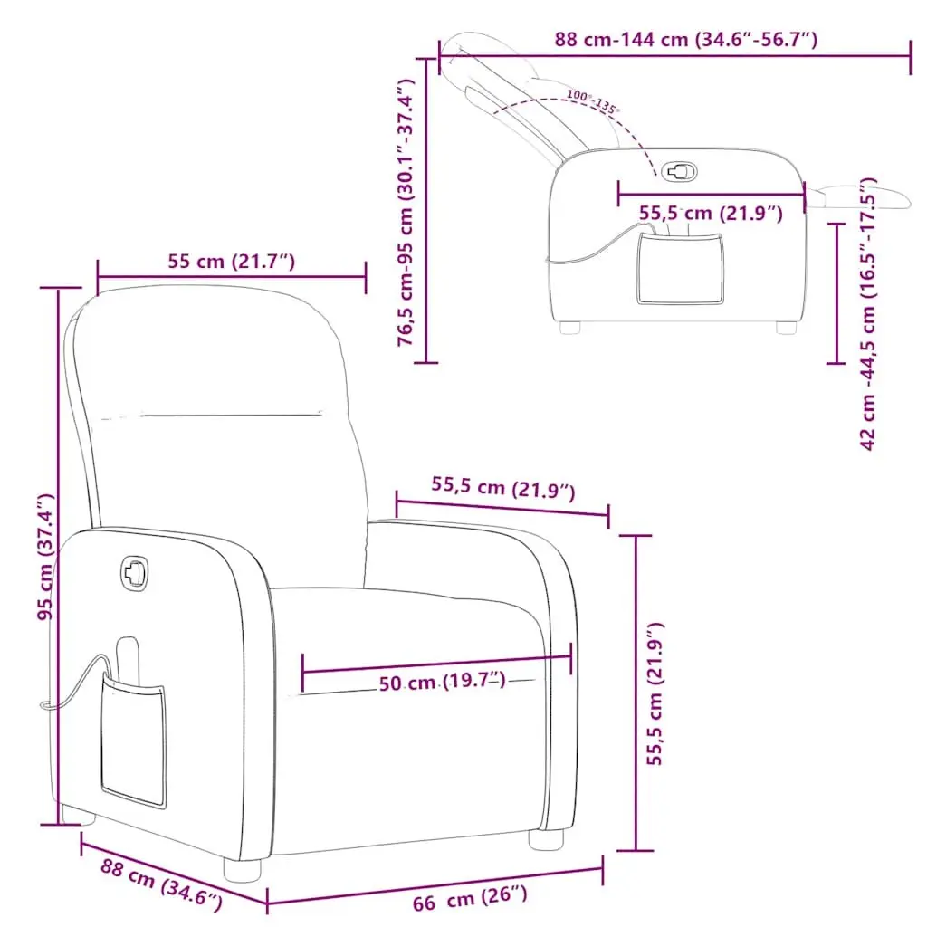 Grey Fabric Massage Recliner Chair with 6-Point Vibration