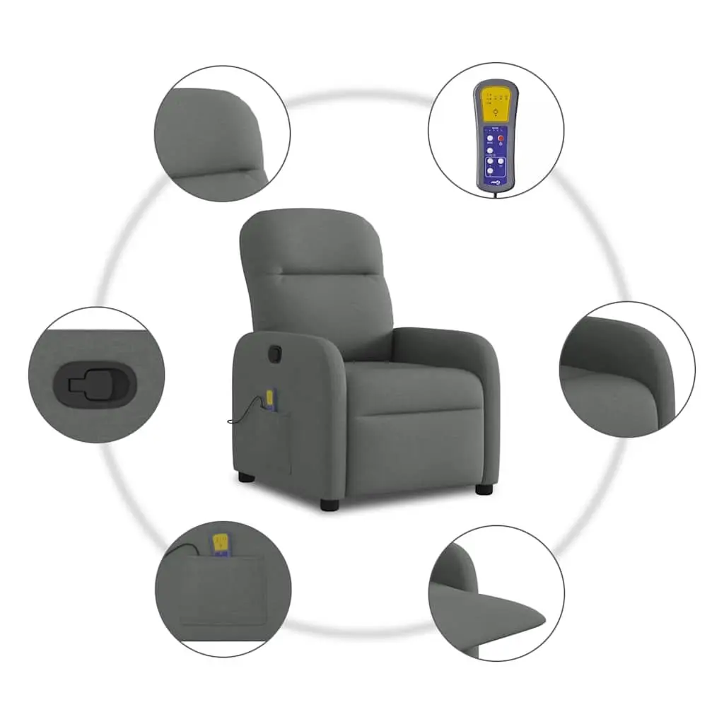 Grey Fabric Massage Recliner Chair with 6-Point Vibration