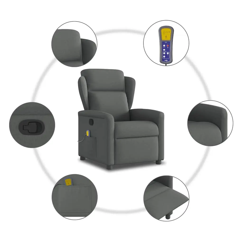 Massage Recliner Chair Grey Fabric Manual Recline Vibration Armchair