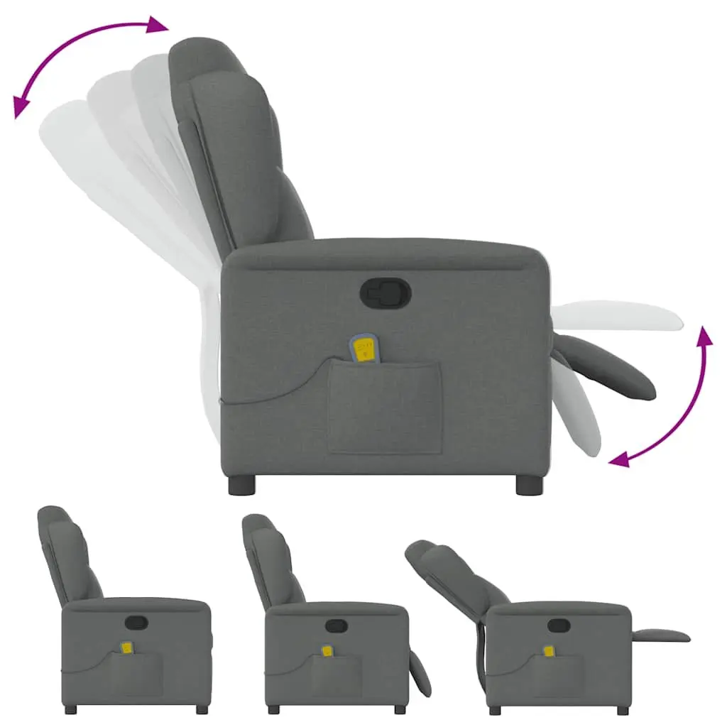 Massage Recliner Chair Grey Fabric Manual Recline Vibration Armchair