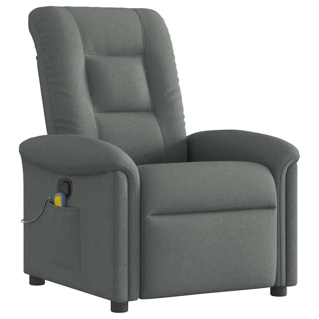 Massage Recliner Chair Grey Fabric Manual Reclining Armchair Vibration Footrest