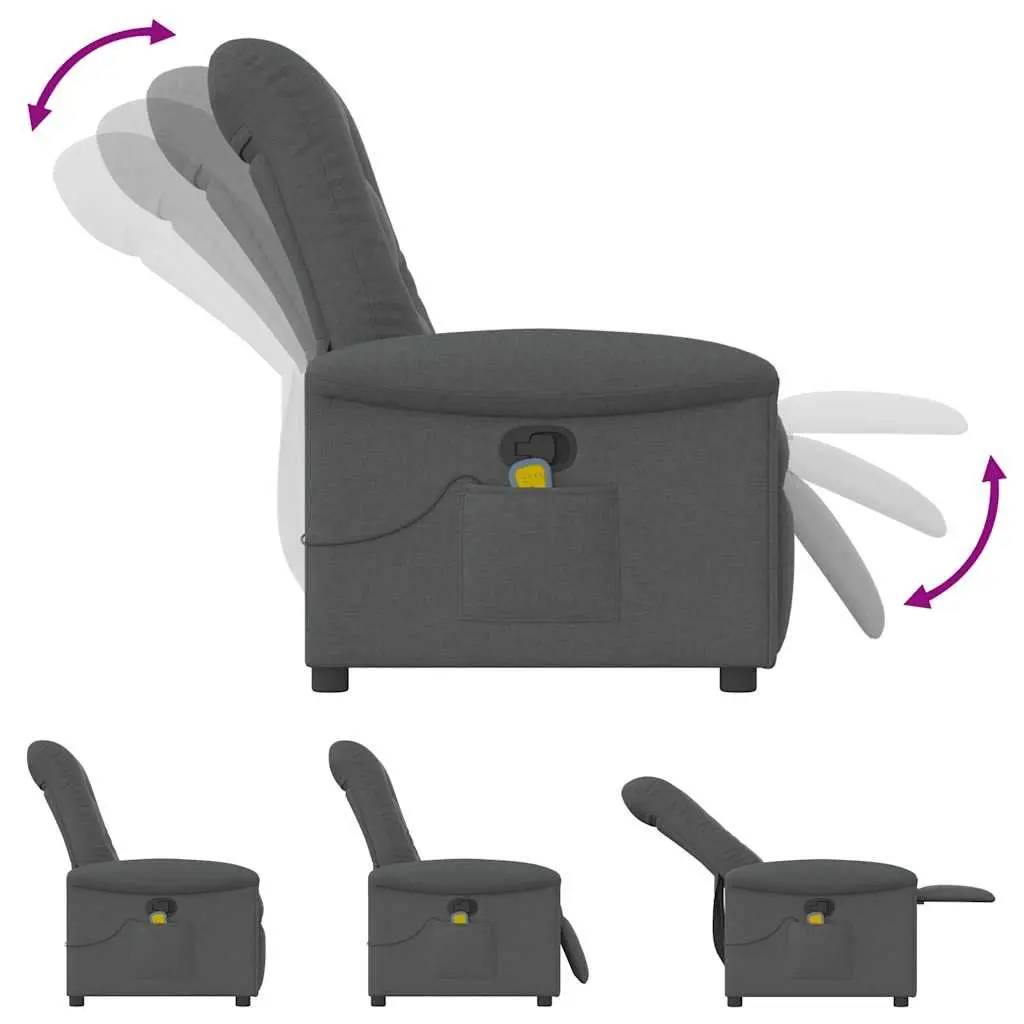 Massage Recliner Chair Grey Fabric Manual Reclining Armchair Vibration Footrest