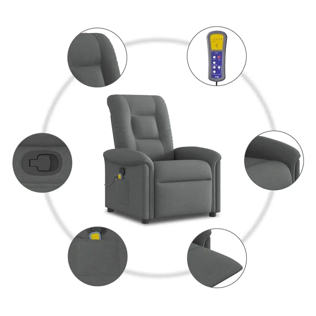 Massage Recliner Chair Grey Fabric Manual Reclining Armchair Vibration Footrest