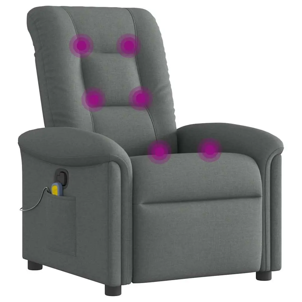 Massage Recliner Chair Grey Fabric Manual Reclining Armchair Vibration Footrest