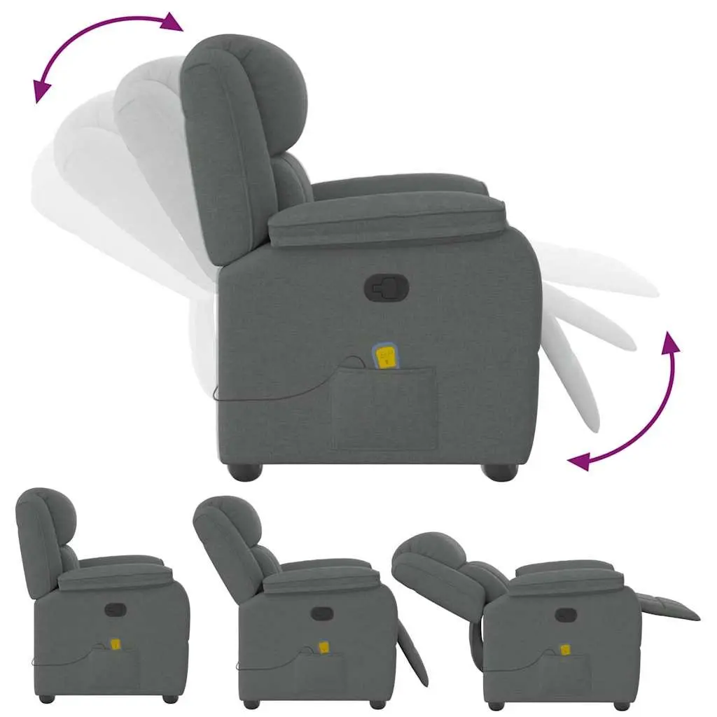 Massage Recliner Chair Grey Fabric Manual Recline Vibration Armchair Lounge