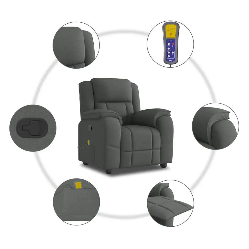 Massage Recliner Chair Grey Fabric Manual Recline Vibration Armchair Lounge