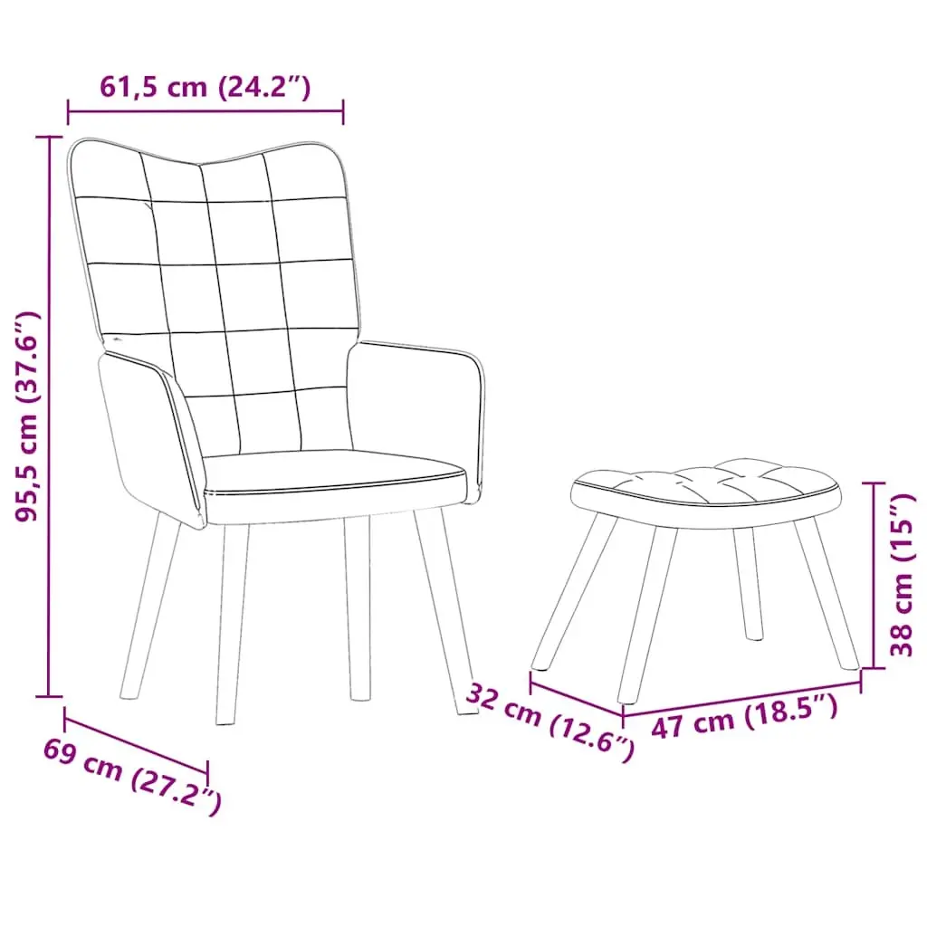 Grey Velvet Armchair with Footstool