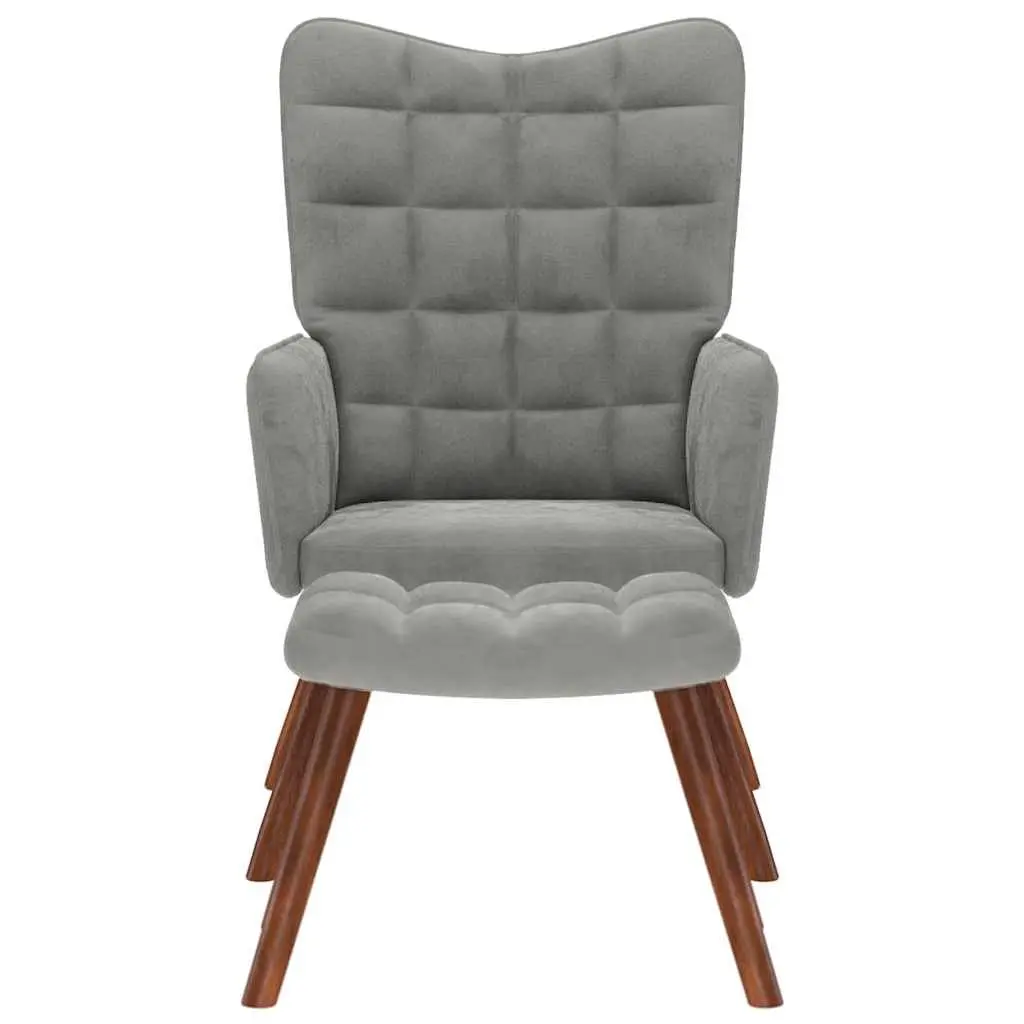 Grey Velvet Armchair with Footstool