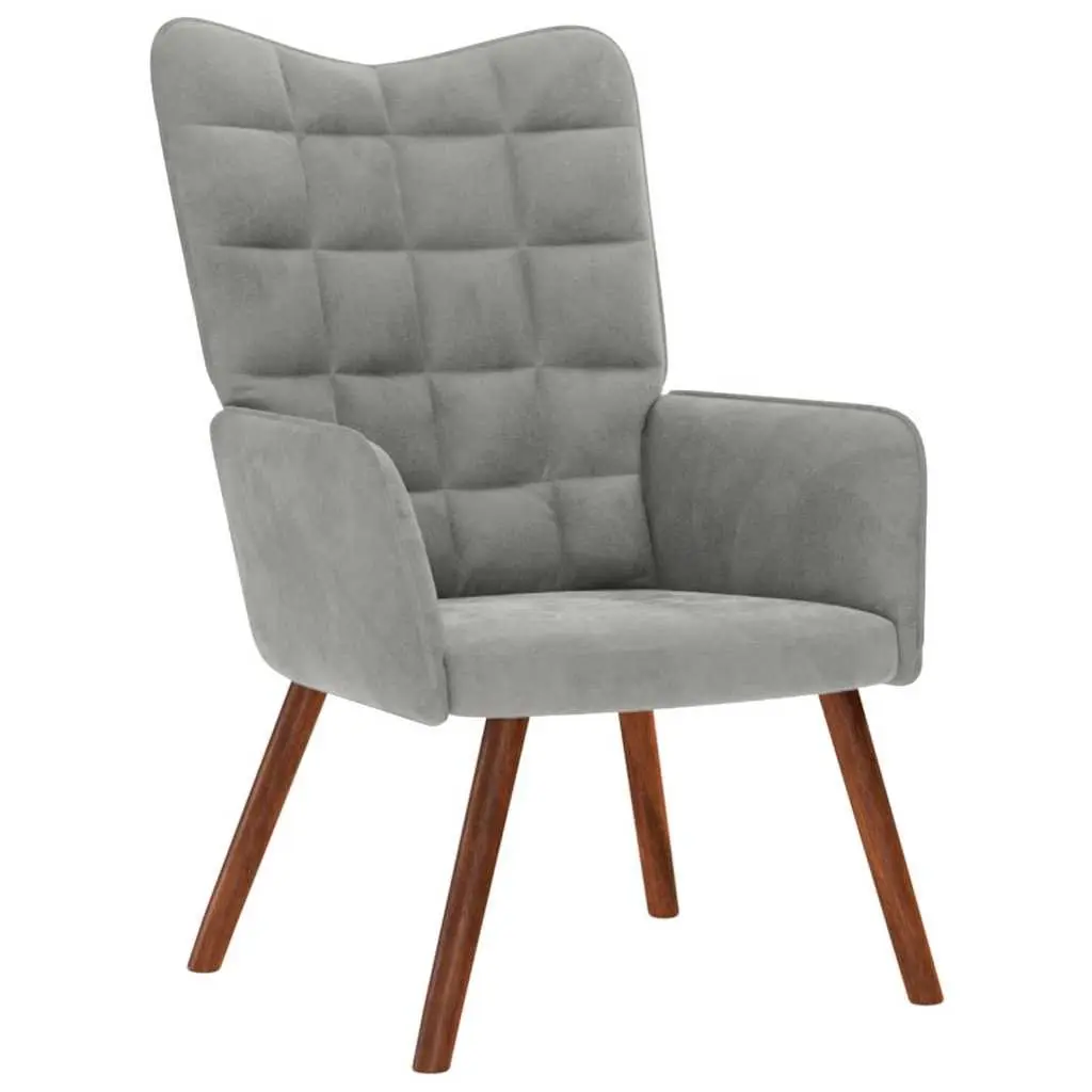 Grey Velvet Armchair with Footstool