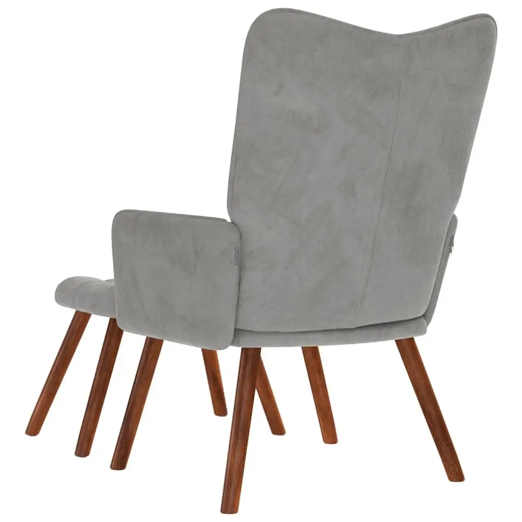 Grey Velvet Armchair with Footstool