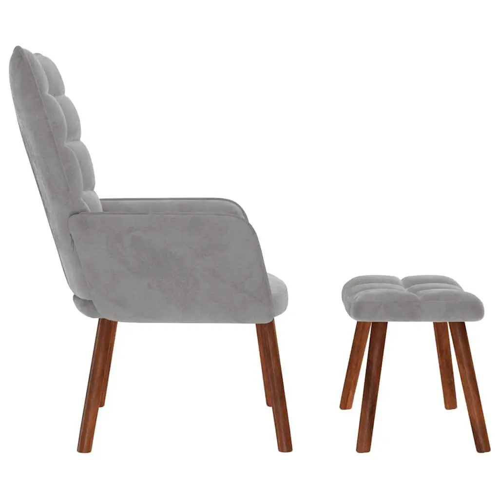 Grey Velvet Armchair with Footstool