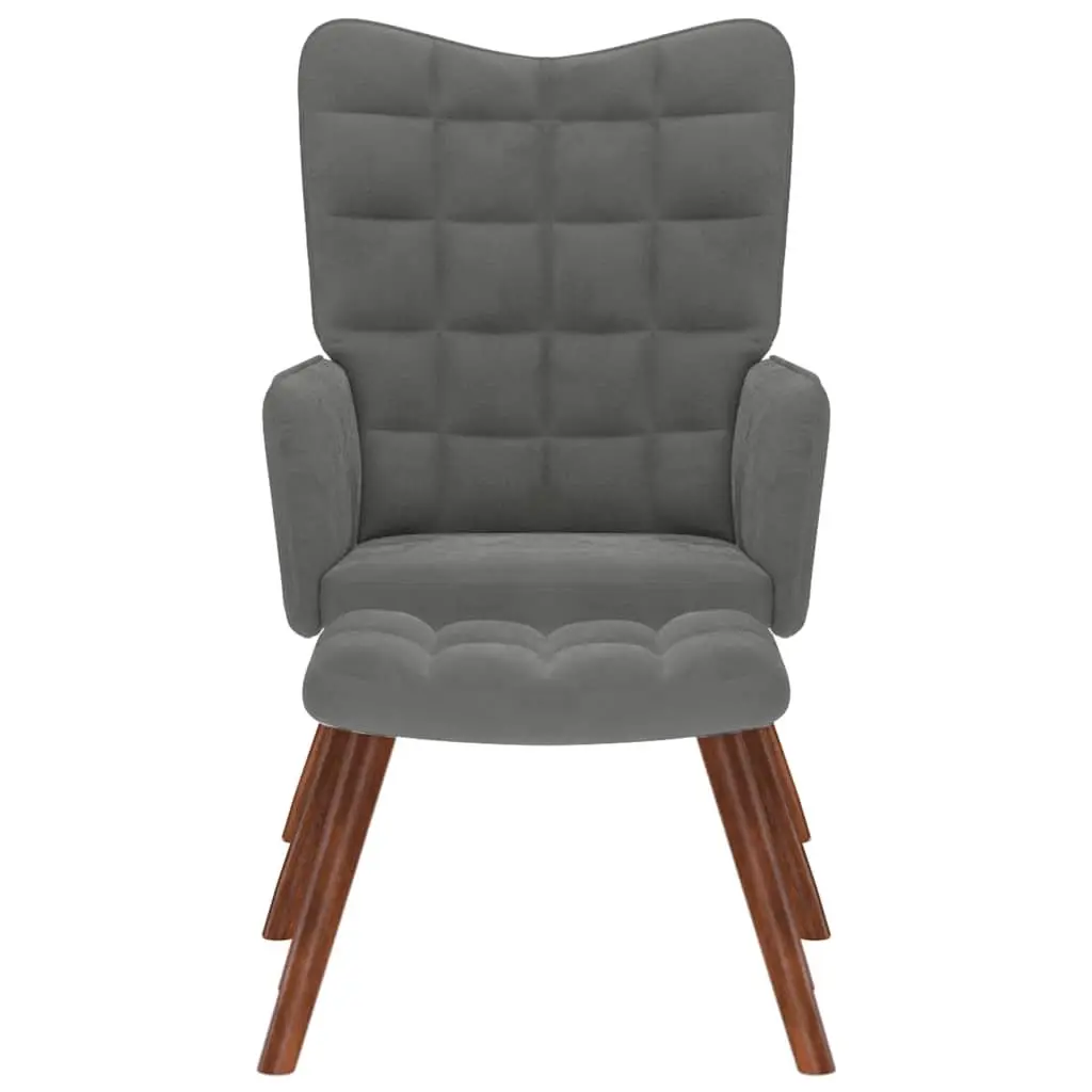 Grey Velvet Lounge Chair with Matching Footstool