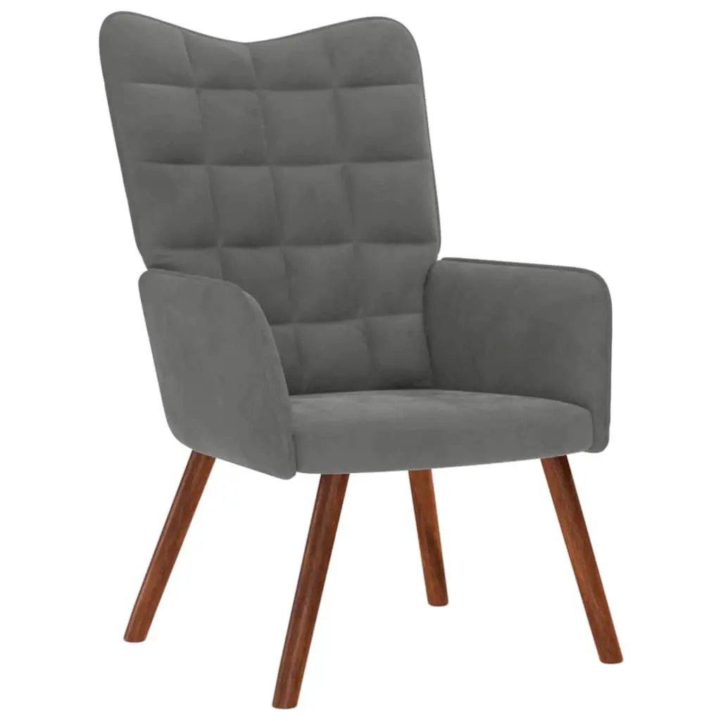 Grey Velvet Lounge Chair with Matching Footstool