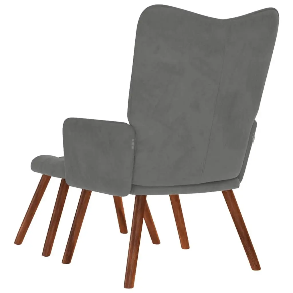 Grey Velvet Lounge Chair with Matching Footstool