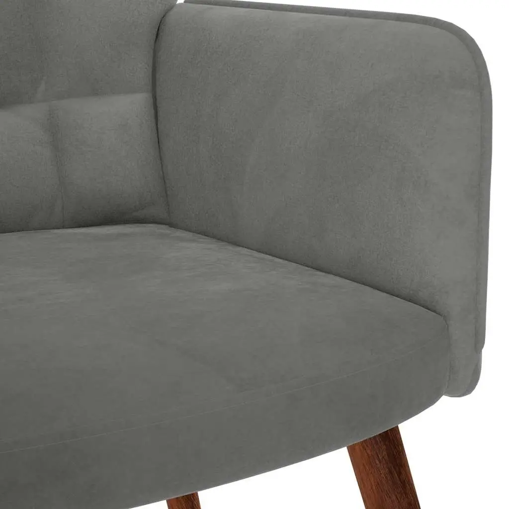 Grey Velvet Lounge Chair with Matching Footstool